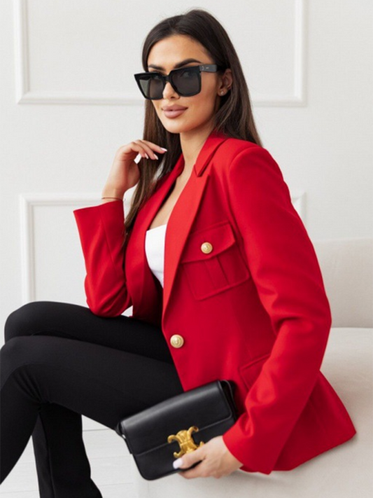 New Long-Sleeved Double-Breasted Plaid Blazer for Women