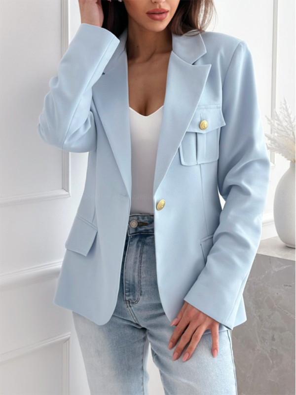 New Long-Sleeved Double-Breasted Plaid Blazer for Women