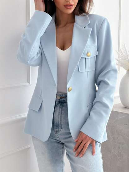 New Long-Sleeved Double-Breasted Plaid Blazer for Women