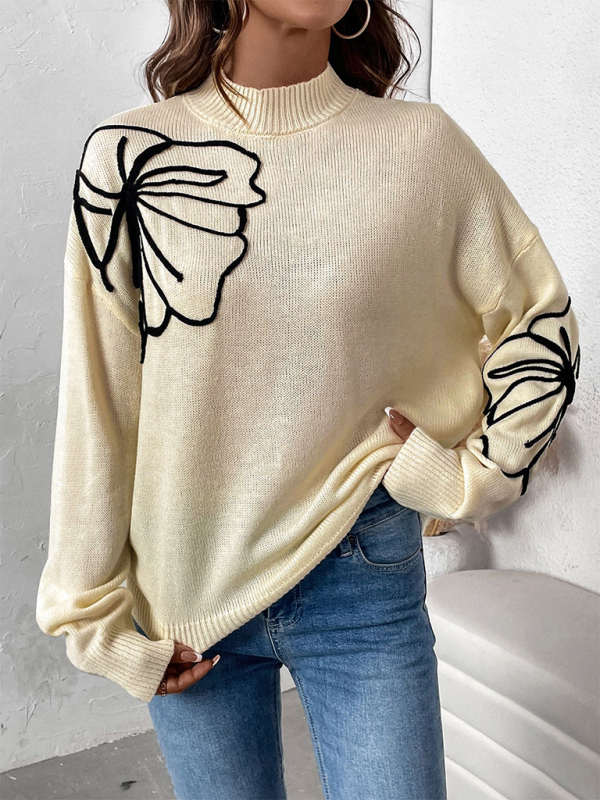 Floral Semi-High Neck Sweater