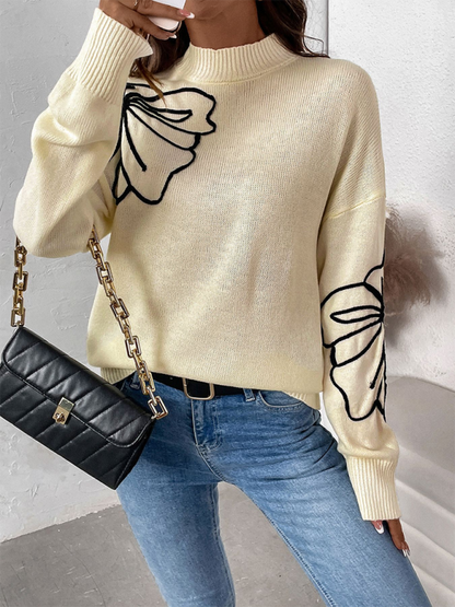 Floral Semi-High Neck Sweater