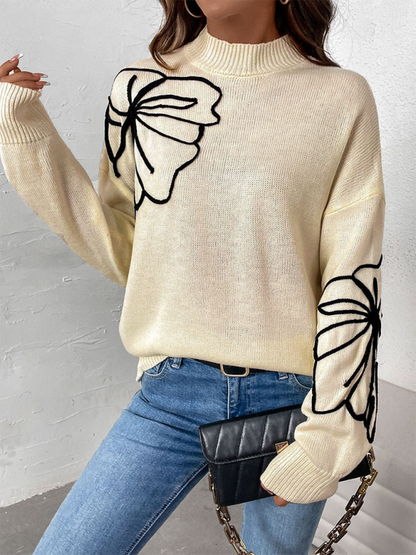 Floral Semi-High Neck Sweater