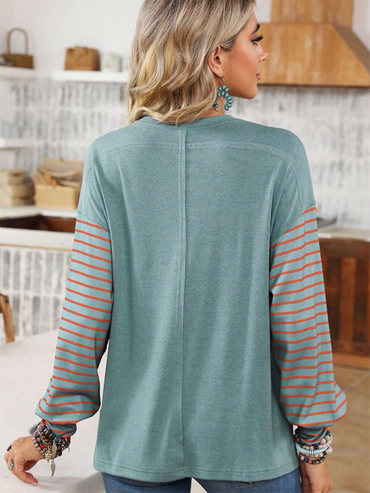 New pullover round neck casual striped color collision long sleeve t-shirt