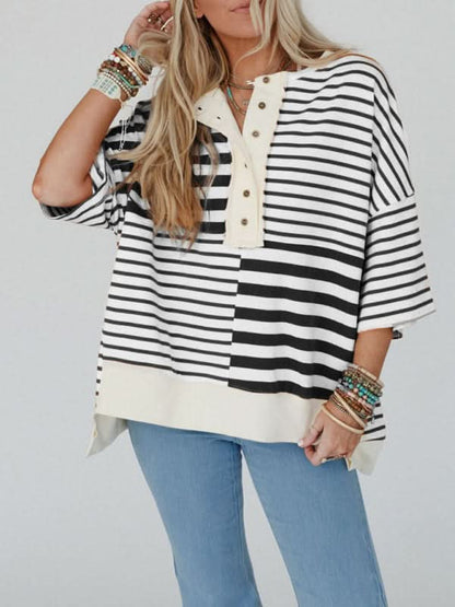 Women's Oversized Striped Patchwork Top