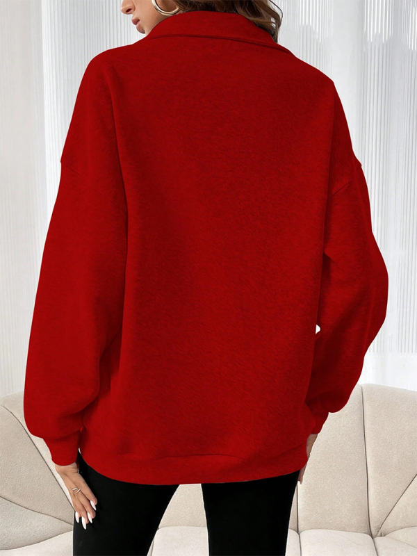 New fashion zipper lapel solid color casual sweater