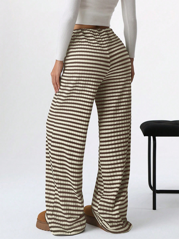 Casual Striped Drawstring Straight Leg Pants for Women with Rubber Band Waist