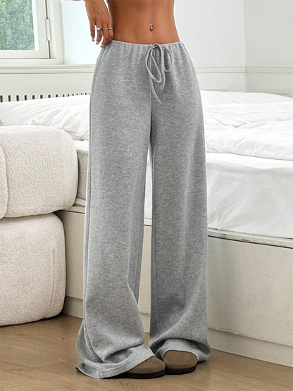 Casual Striped Drawstring Straight Leg Pants for Women with Rubber Band Waist