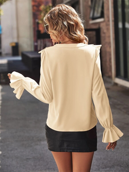 Elegant V-neck ruffle shirt