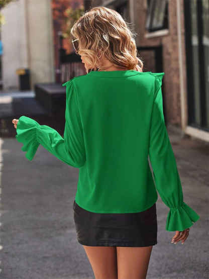 Elegant V-neck ruffle shirt