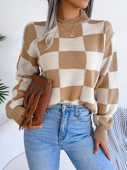 Trendy plaid color block sweater