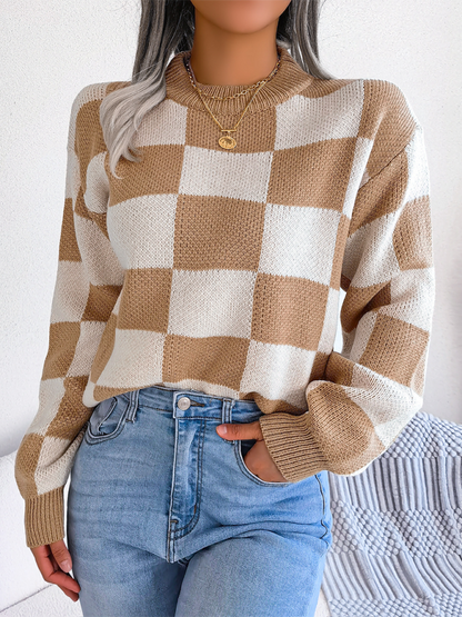 Trendy plaid color block sweater