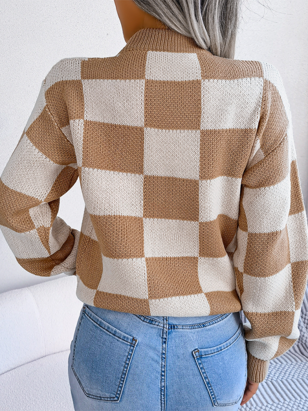 Trendy plaid color block sweater