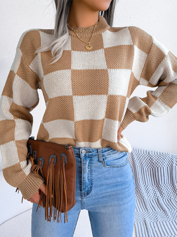 Trendy plaid color block sweater