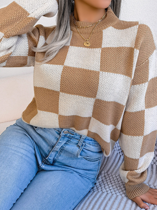 Trendy plaid color block sweater