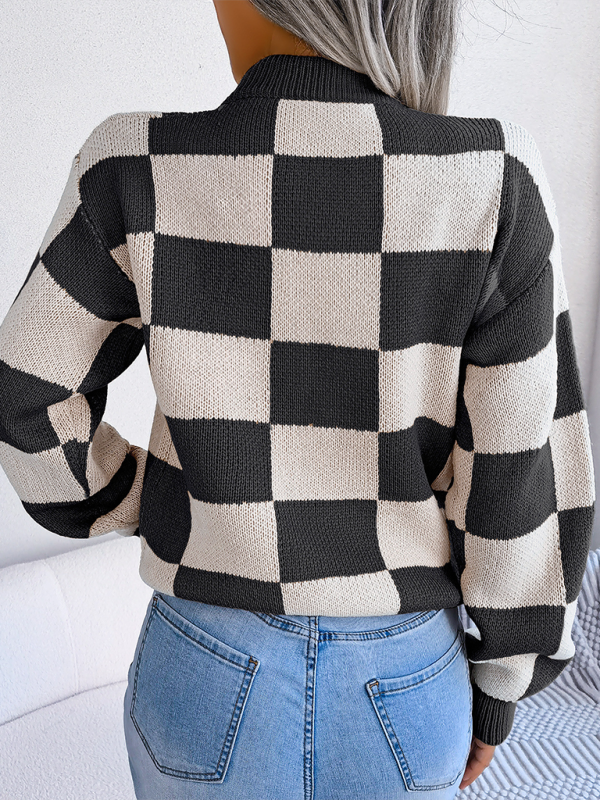 Trendy plaid color block sweater