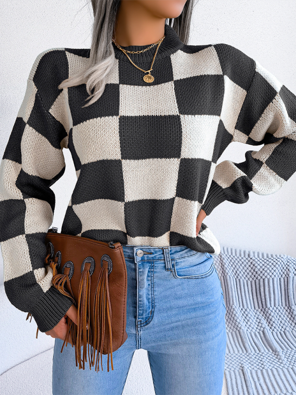 Trendy plaid color block sweater