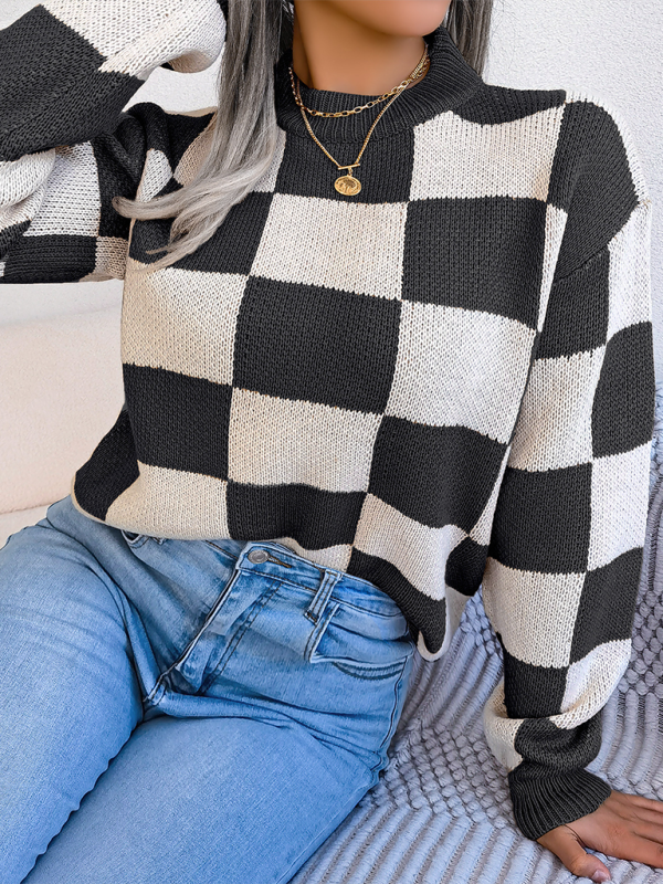 Trendy plaid color block sweater