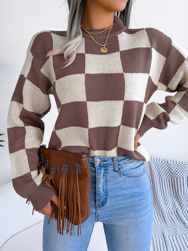 Trendy plaid color block sweater