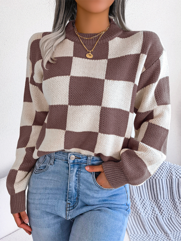 Trendy plaid color block sweater