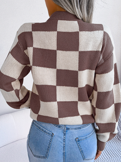 Trendy plaid color block sweater