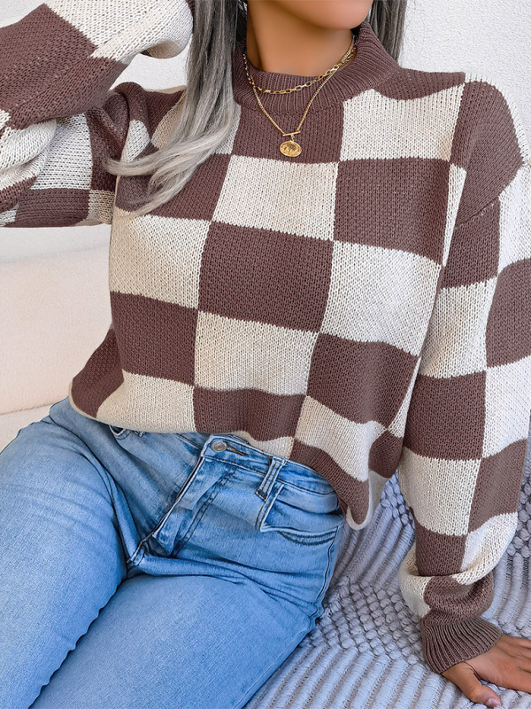 Trendy plaid color block sweater