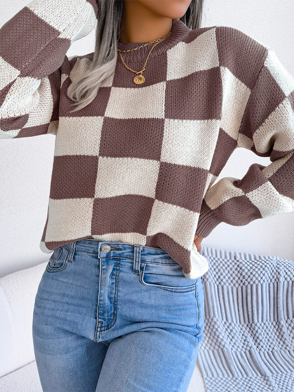 Trendy plaid color block sweater