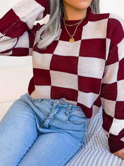 Trendy plaid color block sweater