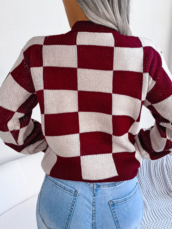 Trendy plaid color block sweater