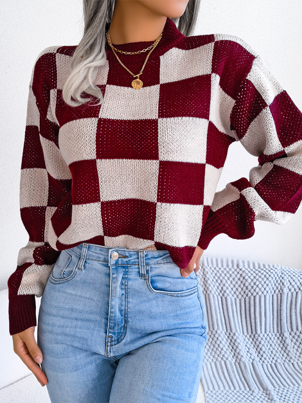 Trendy plaid color block sweater