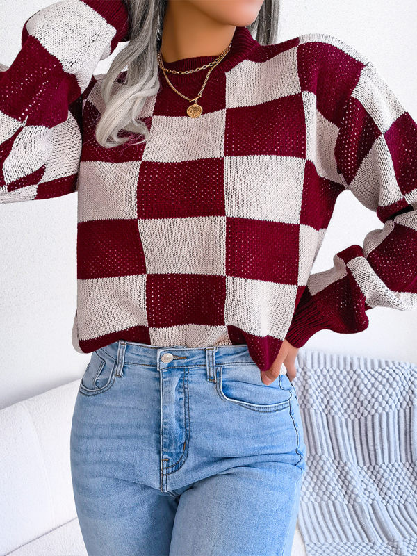 Trendy plaid color block sweater