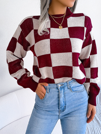 Trendy plaid color block sweater