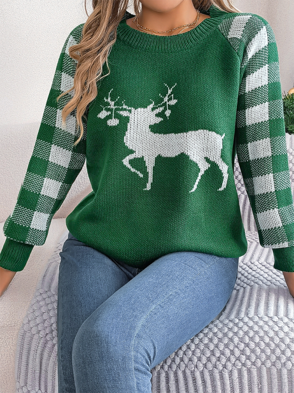 Plaid deer pullover sweater for Christmas