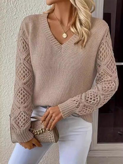 Women's V-neck Hollow Top - Casual Style