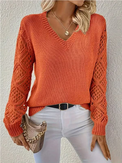 Women's V-neck Hollow Top - Casual Style