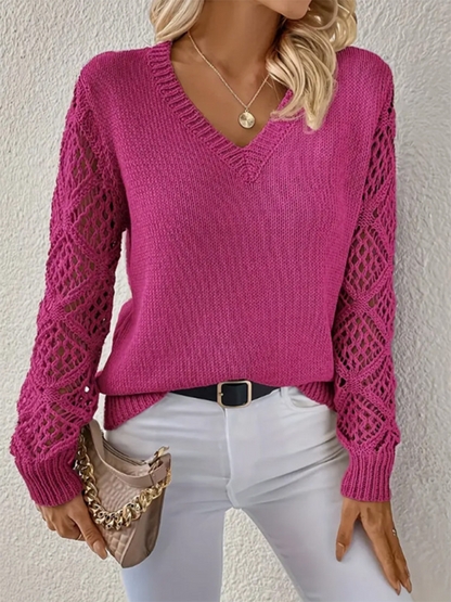 Women's V-neck Hollow Top - Casual Style