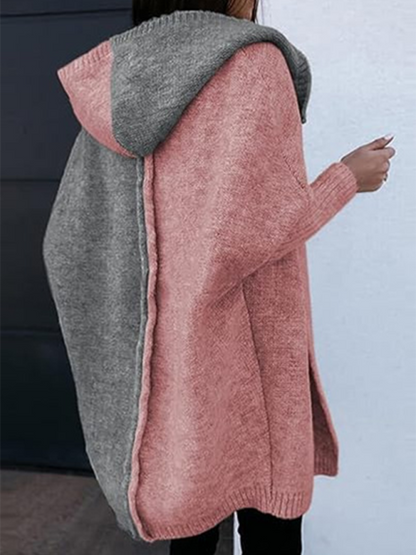 Women's knitted hooded cardigan