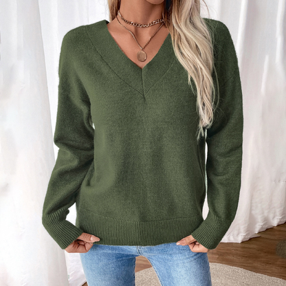 New Women's Loose Knitted V-Neck Open Back Slit Sweater