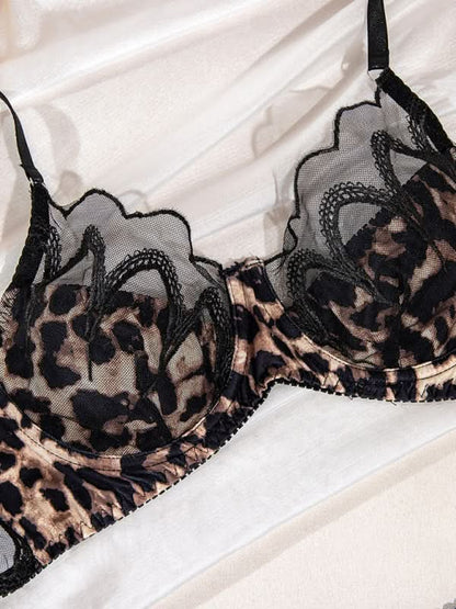 Ultra-thin lace leopard print bra comfortable sexy underwear set