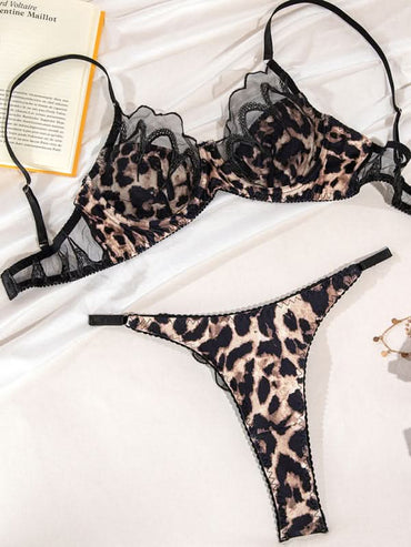 Ultra-thin lace leopard print bra comfortable sexy underwear set