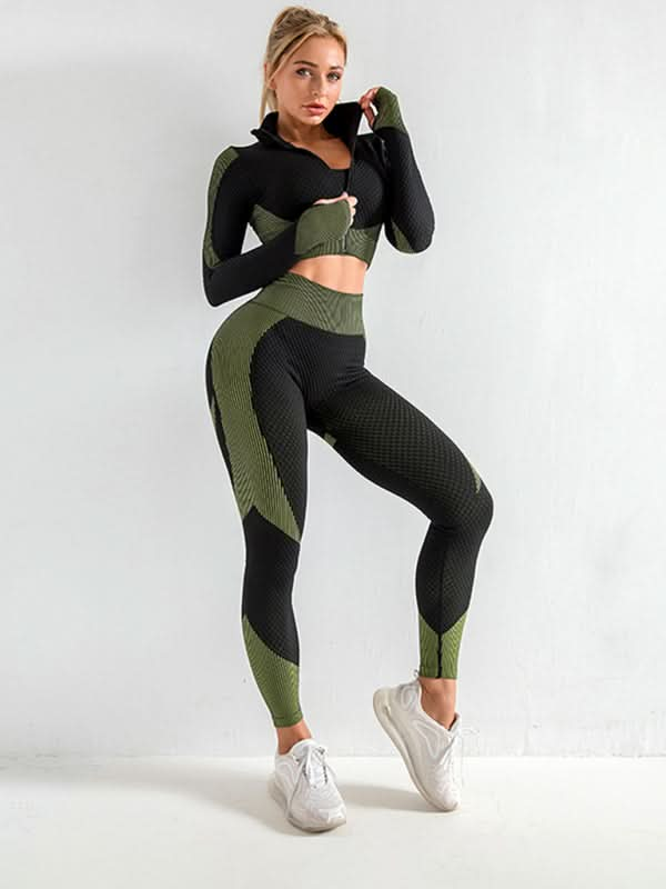 Sports Yoga Clothing Set Fitness Tank Top Jacket High Waist Yoga Pants Three Piece Set