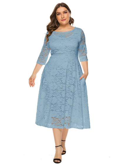 Plus Size Women's New Evening Dress Lace Pocket Bridesmaid Dress