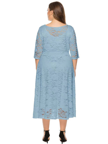 Plus Size Women's New Evening Dress Lace Pocket Bridesmaid Dress