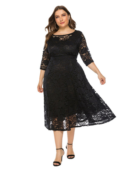 Plus Size Women's New Evening Dress Lace Pocket Bridesmaid Dress