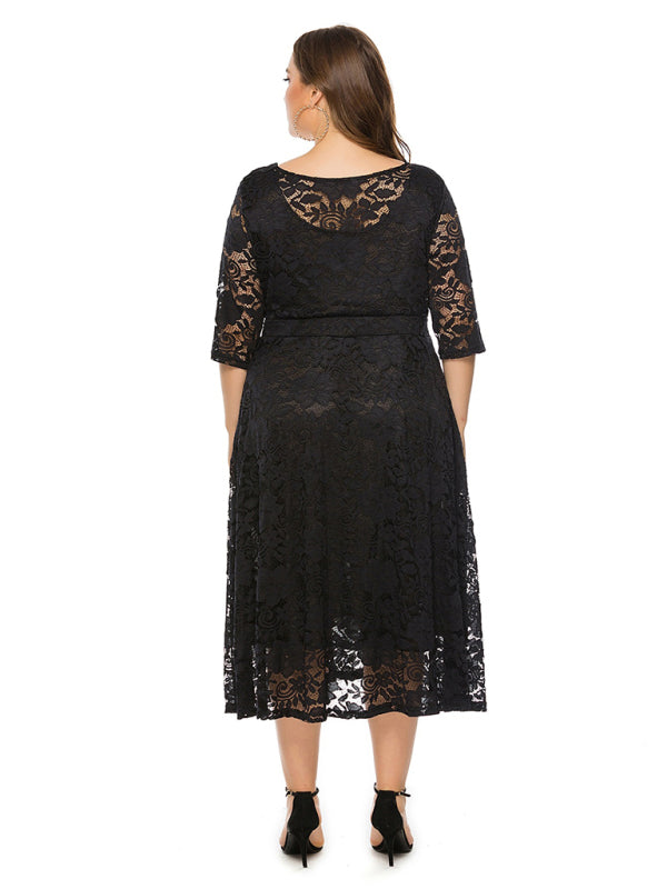 Plus Size Women's New Evening Dress Lace Pocket Bridesmaid Dress
