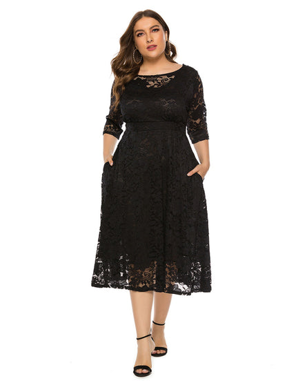 Plus Size Women's New Evening Dress Lace Pocket Bridesmaid Dress