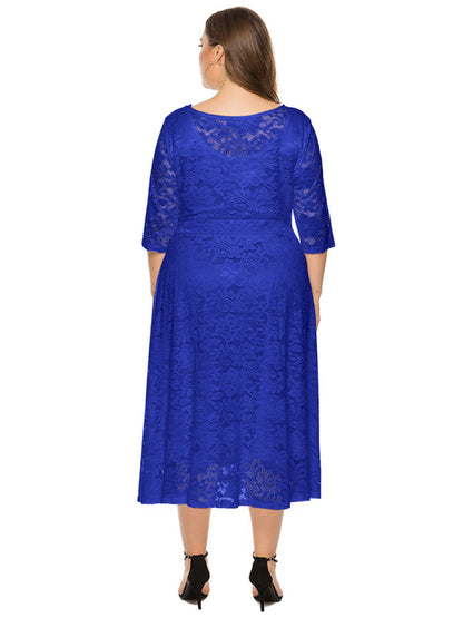 Plus Size Women's New Evening Dress Lace Pocket Bridesmaid Dress