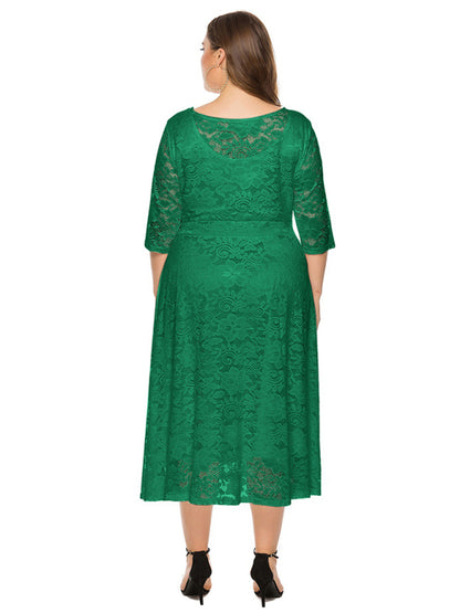 Plus Size Women's New Evening Dress Lace Pocket Bridesmaid Dress