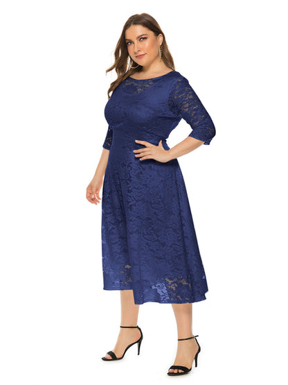 Plus Size Women's New Evening Dress Lace Pocket Bridesmaid Dress