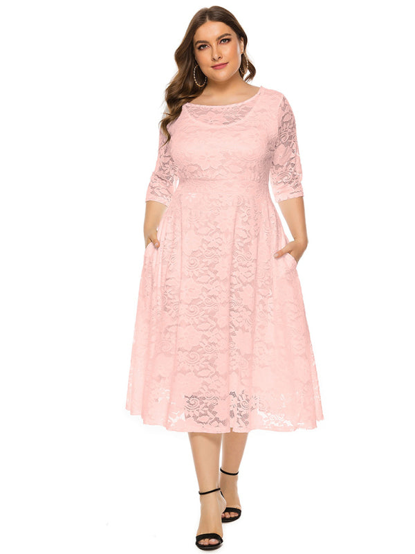 Plus Size Women's New Evening Dress Lace Pocket Bridesmaid Dress