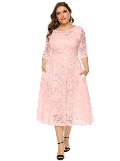 Plus Size Women's New Evening Dress Lace Pocket Bridesmaid Dress
